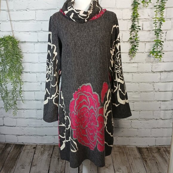 SAND STUDIO SWEATER DRESS, WOMENS, LONG SLEEVE, COWL NECK, FLORAL, SIZE SMALL - Picture 10 of 12